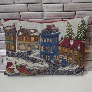 Vintage Department 56 Town Tapestry Throw Pillow 14x12 EUC